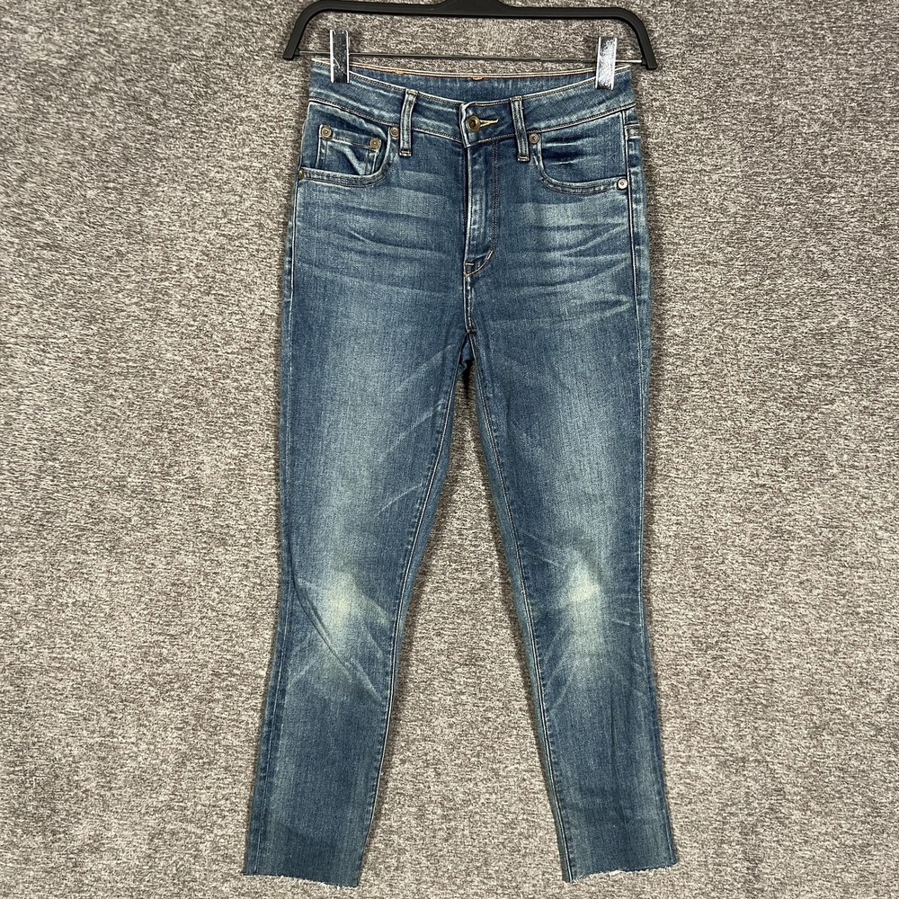 Raleigh Denim Jeans Womens 24 Blue Skinny Crop Mid Rise Raw Hem Stretch Made USA